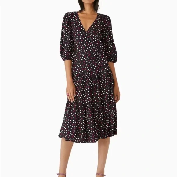 Kate Spade Glimmer Dot Wrap Dress, Black With Pink/White Polka Dots, Size 1, NWT